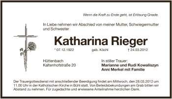 Traueranzeige von Katharina Rieger von Pegnitz-Zeitung